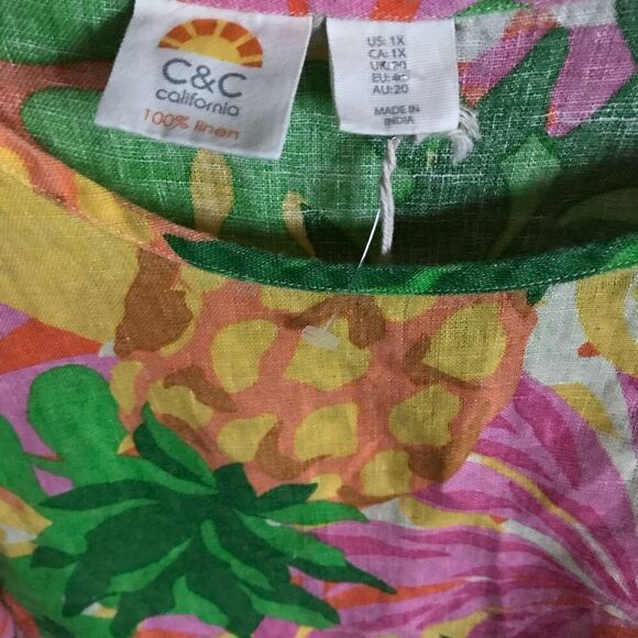 C&C California 100% Linen Top Shirt Blouse SZ 1X fruit print New w/tags - Picture 3 of 5